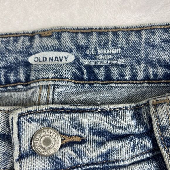 Old Navy O.G. Straight Jeans Button Fly High Rise Distressed  Lt. Blue Size 16 - Picture 5 of 9